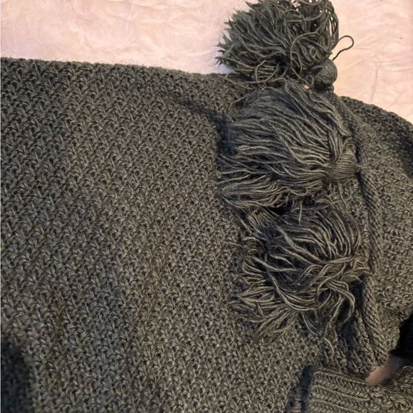 Mud Pie Dark Green Sweater with Sleeve Fringe - Picture 3 of 3